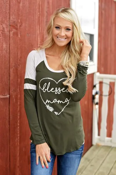 Blessed Mama Tee - Olive