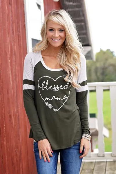 Blessed Mama Tee - Olive