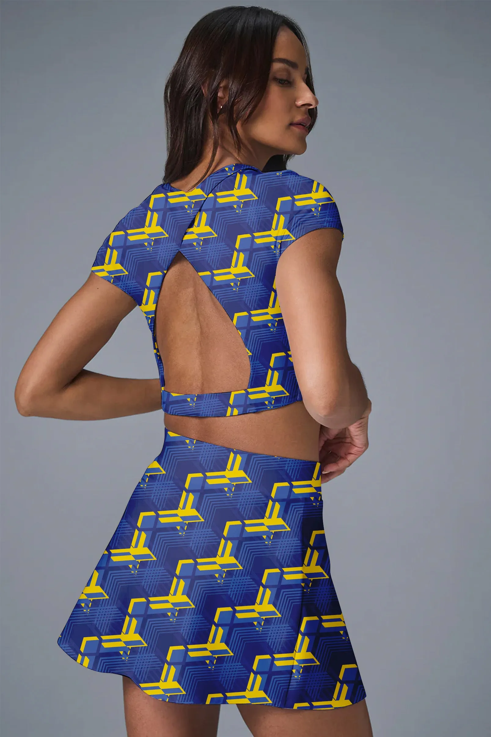 Blue & Yellow Geometric Skirt