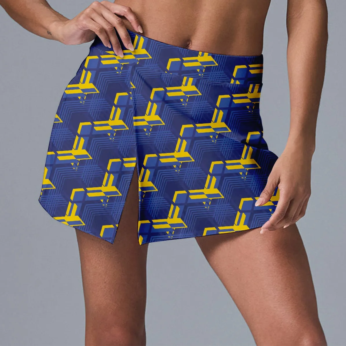 Blue & Yellow Geometric Skirt