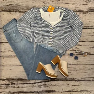 Blue And White Knit Striped Sweater