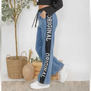 Blue Jeans with Black Side Stripe
