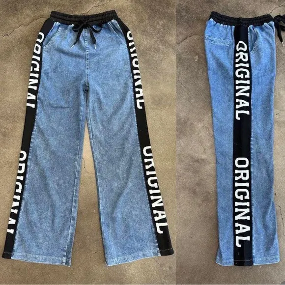 Blue Jeans with Black Side Stripe
