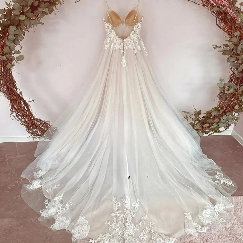 Boho Backless Classic Wedding Dresses For Women Bride Sleeveless 2023 New Bridal Gowns with Soft Tulle Vestido De Novia