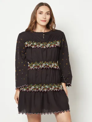 Boho Black Embroidered Dress
