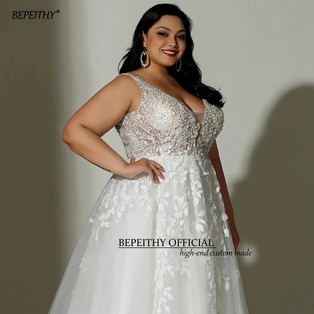 Boho Wedding Dresses For Plus Size Women Bride Sleeveless A Line Ivory