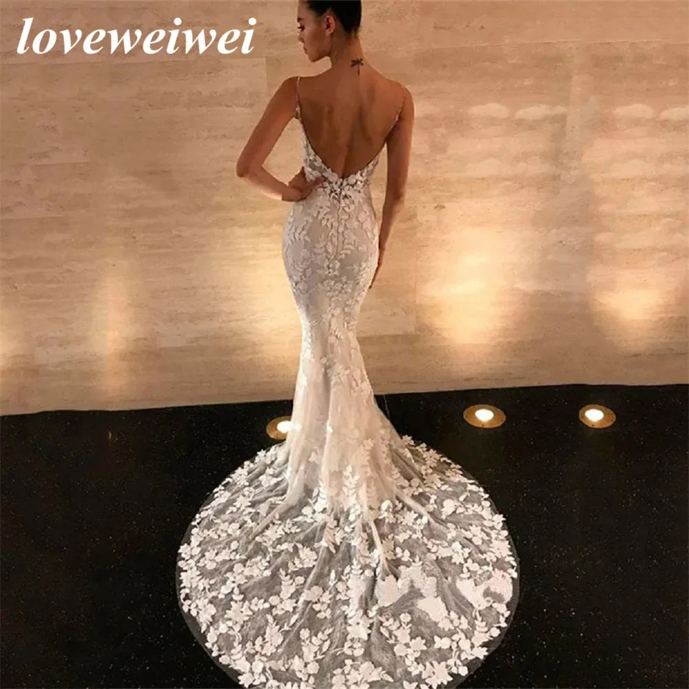 Boho Wedding Dresses Mermaid Bridal Dress Spaghetti Straps Backless