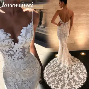 Boho Wedding Dresses Mermaid Bridal Dress Spaghetti Straps Backless