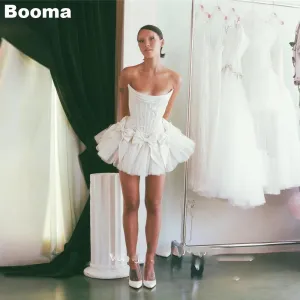 Booma Princess Short Wedding Party Dresses Bow Front Corset Strapless