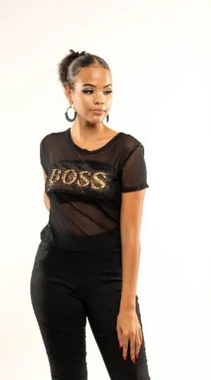 Boss Babe Black Mesh Tee