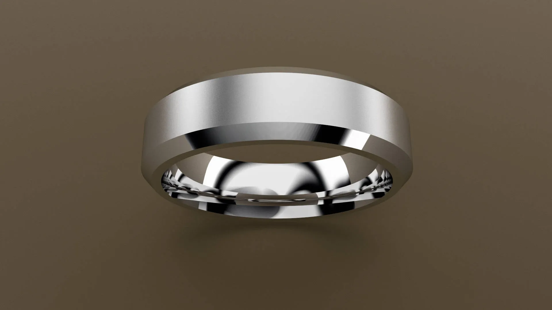 Brushed White Gold 6mm Beveled Edge Wedding Band