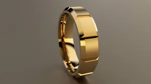 Brushed Yellow Gold 6mm Beveled Edge Segmented Wedding Band