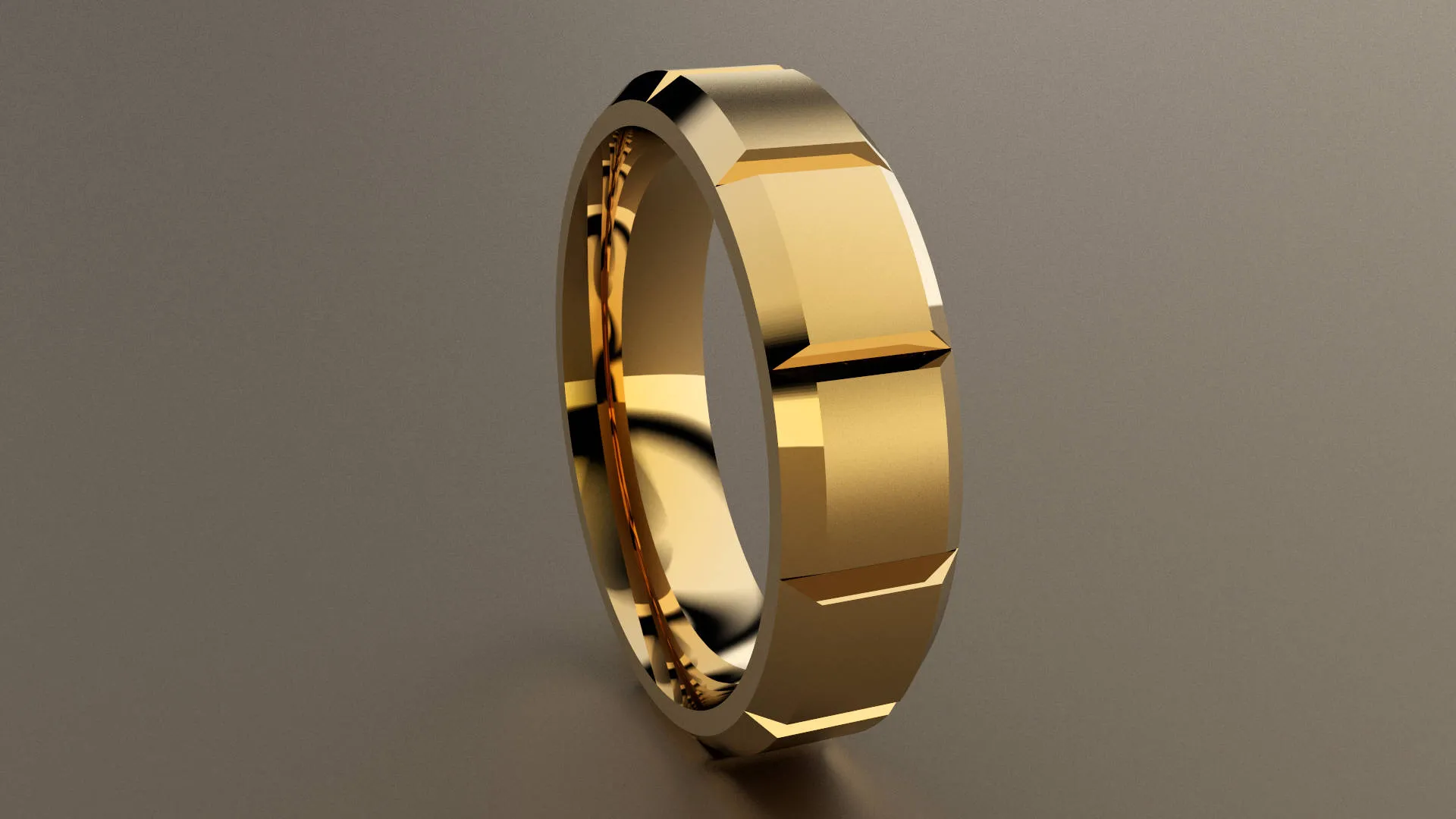 Brushed Yellow Gold 6mm Beveled Edge Segmented Wedding Band