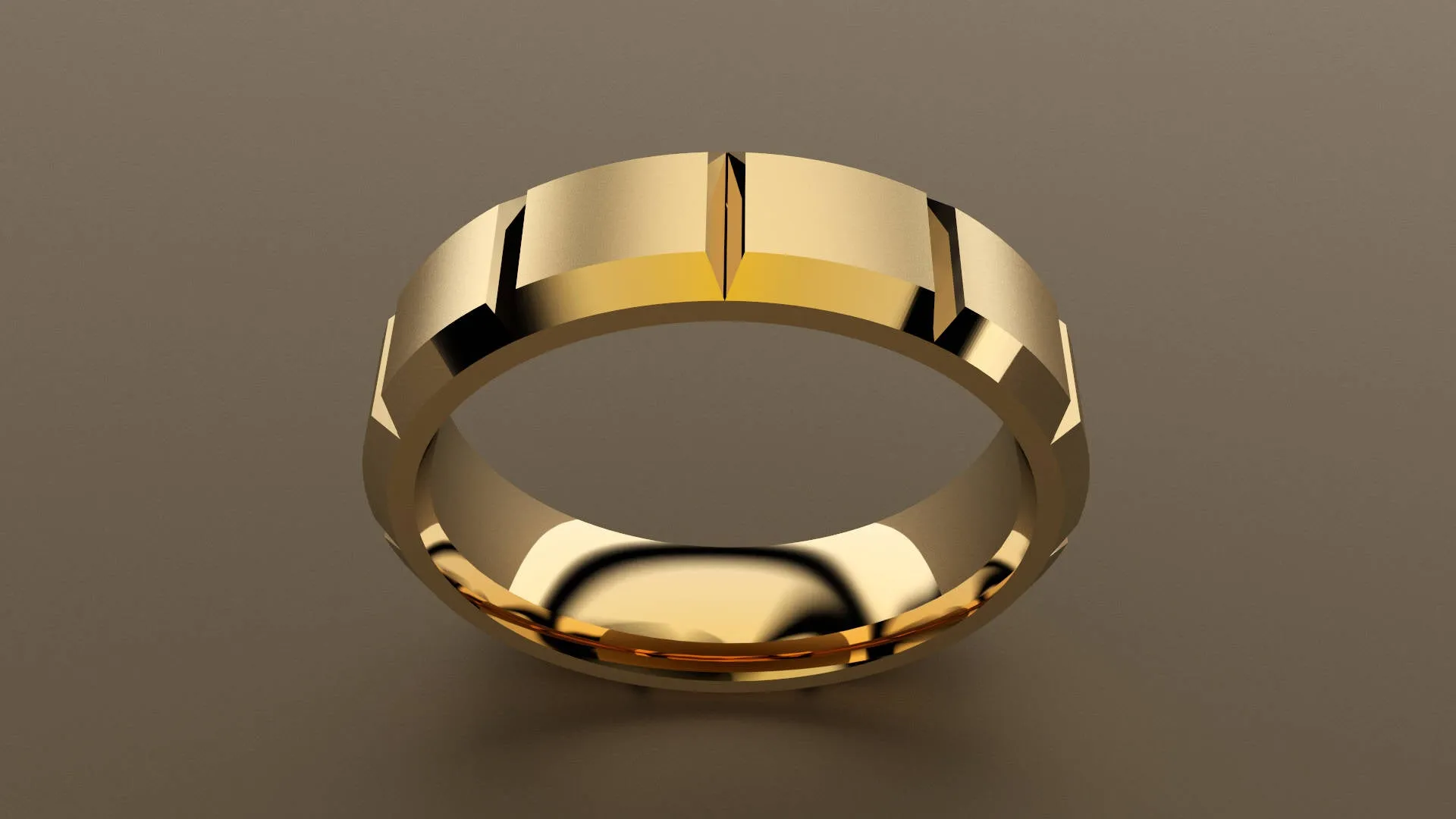 Brushed Yellow Gold 6mm Beveled Edge Segmented Wedding Band