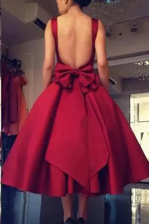 Burgundy Tea Length A Line Backless Hd55 Prom Dresses