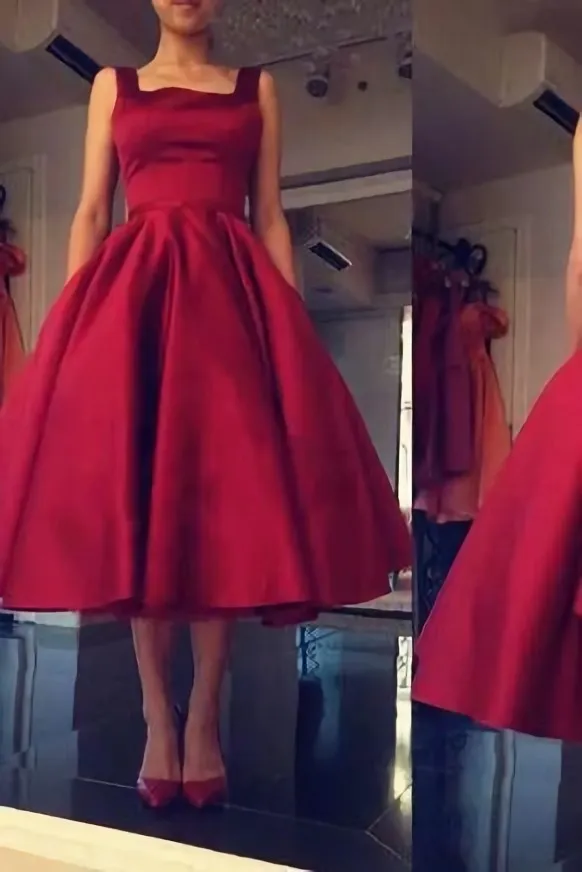 Burgundy Tea Length A Line Backless Hd55 Prom Dresses
