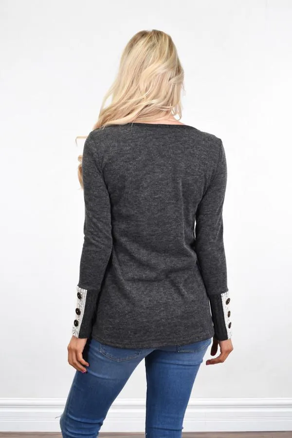 Button Sleeve Top ~ Charcoal