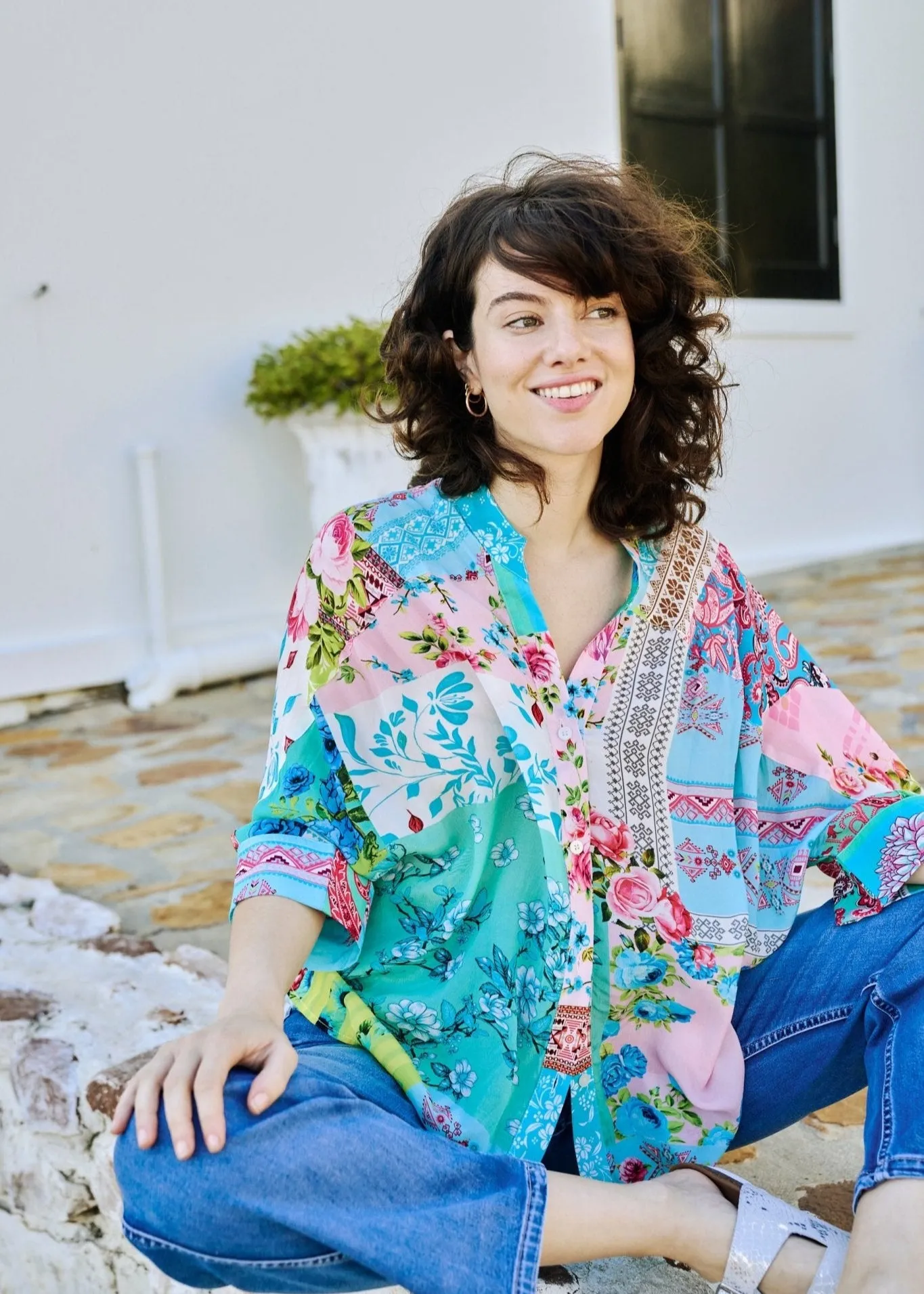 Button Up Blouse In Floral Print