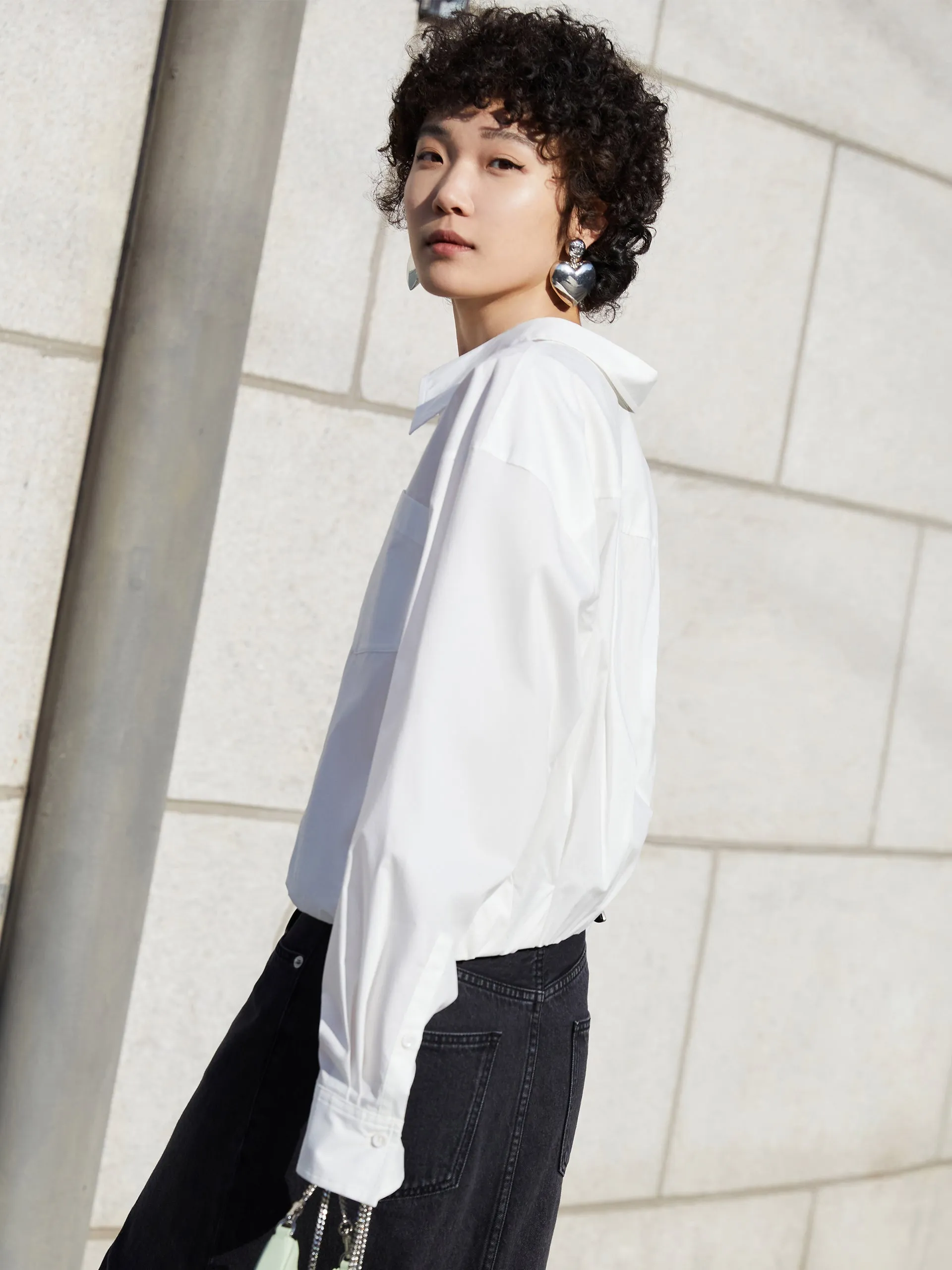 Button Up Puff Sleeved Top