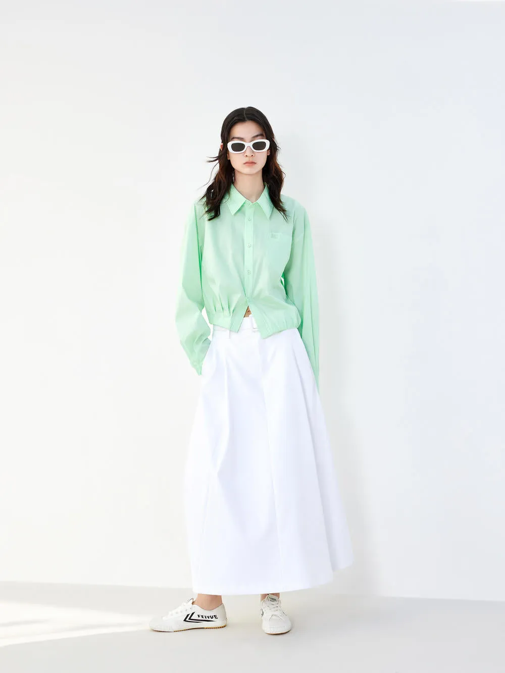 Button Up Puff Sleeved Top