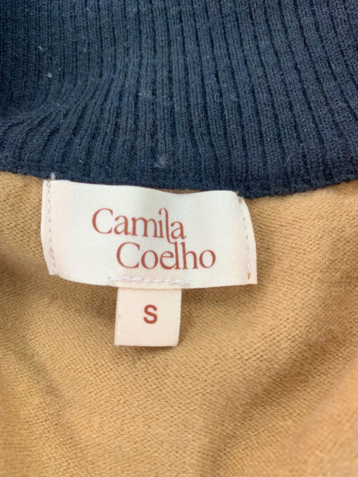 Camila Coelho Camel Cropped Zip-Up Sweater UK S