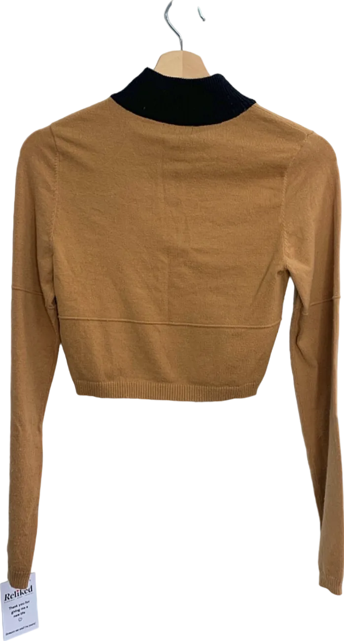 Camila Coelho Camel Cropped Zip-Up Sweater UK S