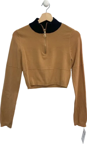 Camila Coelho Camel Cropped Zip-Up Sweater UK S