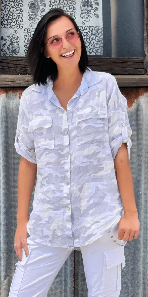 Camo Linen Button Down Top Camo Linen Button Down Top