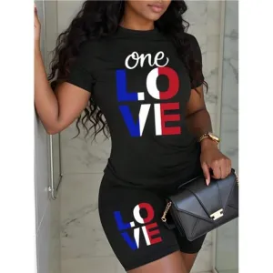 Casual &quot;LOVE&quot; English Text Print Comfy Homewear Set