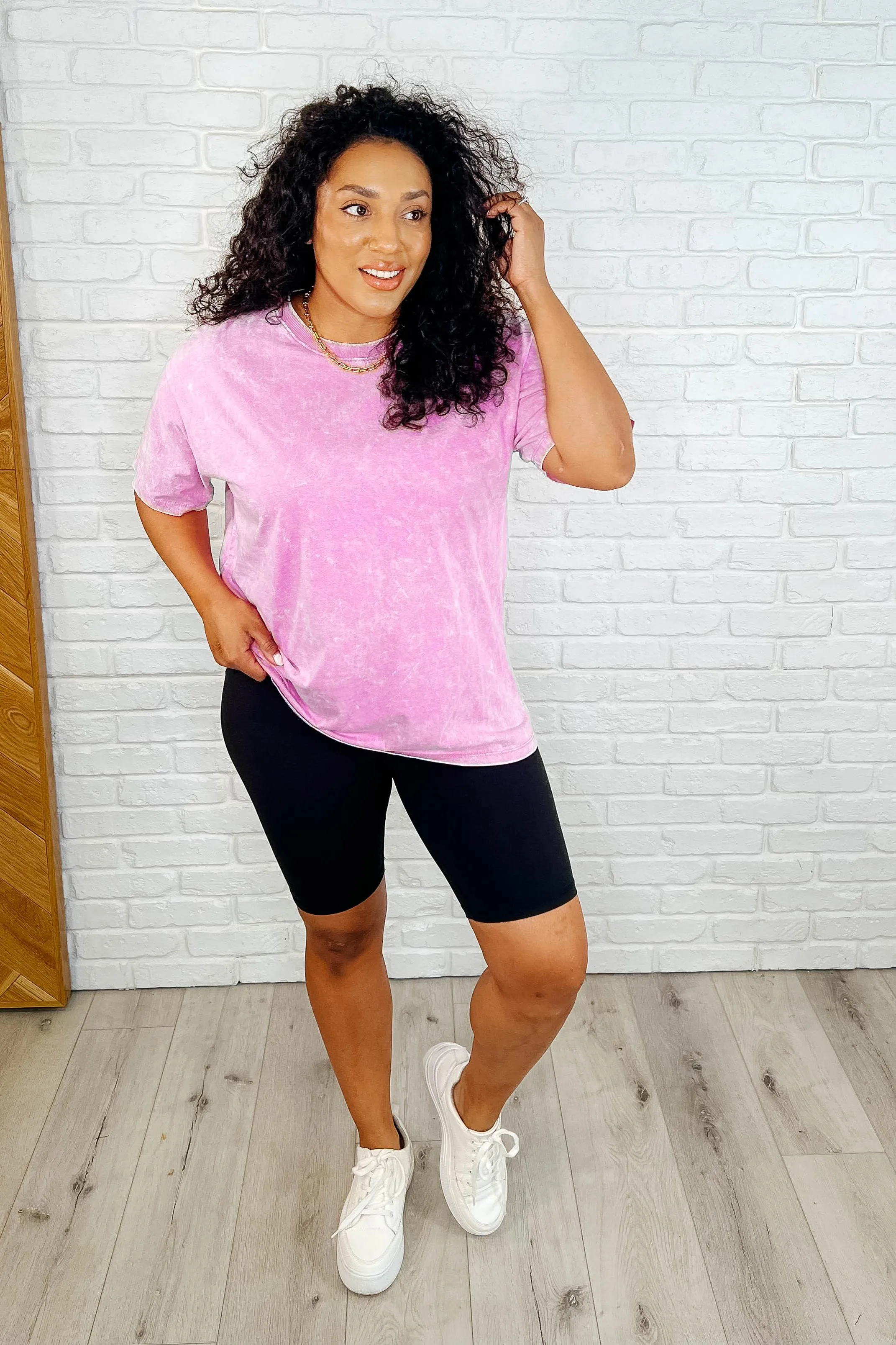 Casual Basic Drop Shoulder Oversized Tee in Bright Mauve