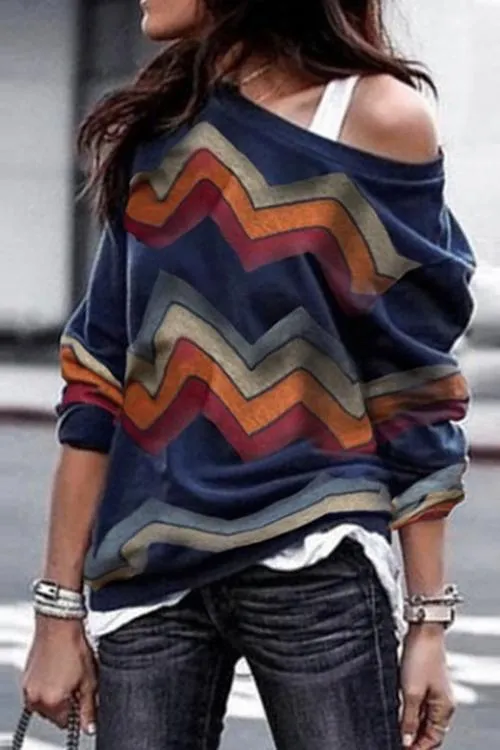 Casual Batch Print Striped T-shirt