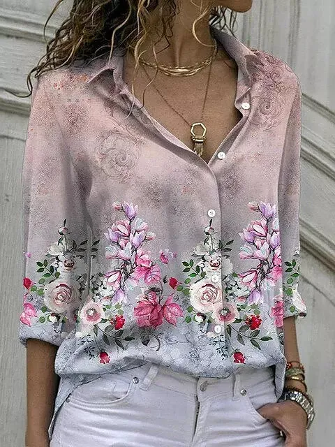 Casual Blouse Tops Lady Office Work Floral Shirts
