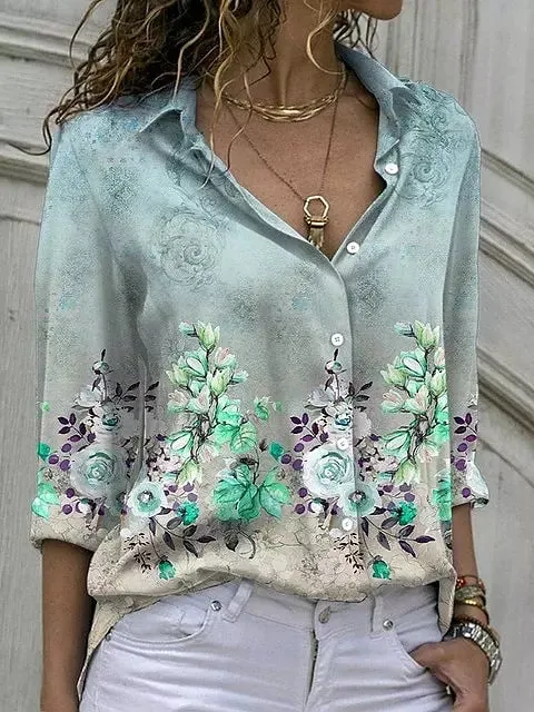 Casual Blouse Tops Lady Office Work Floral Shirts