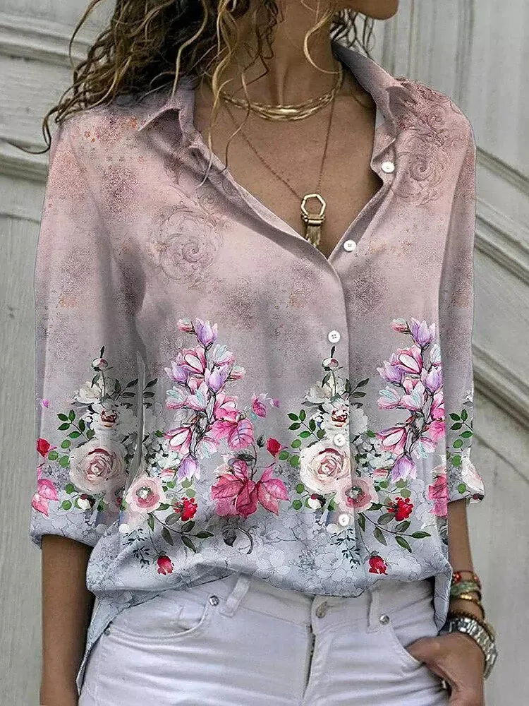 Casual Blouse Tops Lady Office Work Floral Shirts