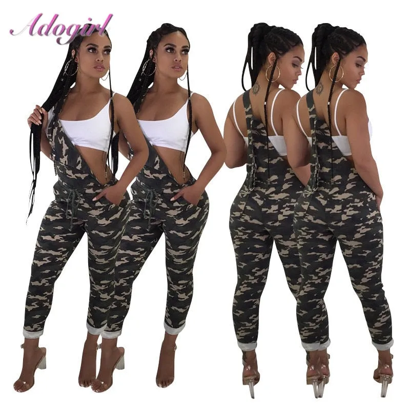 Casual Camouflage One Shoulder Hollow Out Night Party Club Jumpsuit Women Sexy Strapless Backless Streetwear Rompers Overalls