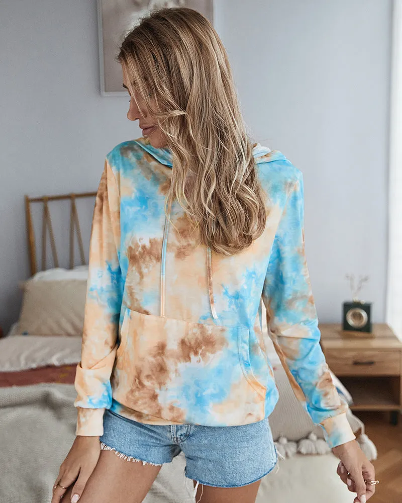 Casual Hooded Blouse Tie-dye Pocket Tops