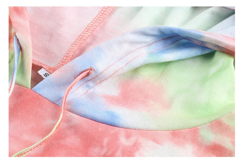 Casual Hooded Blouse Tie-dye Pocket Tops