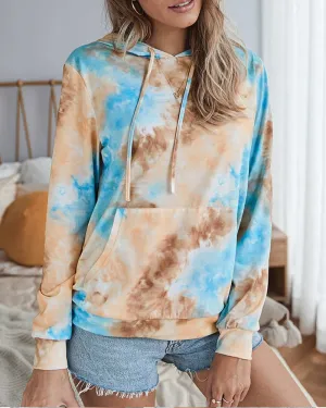 Casual Hooded Blouse Tie-dye Pocket Tops