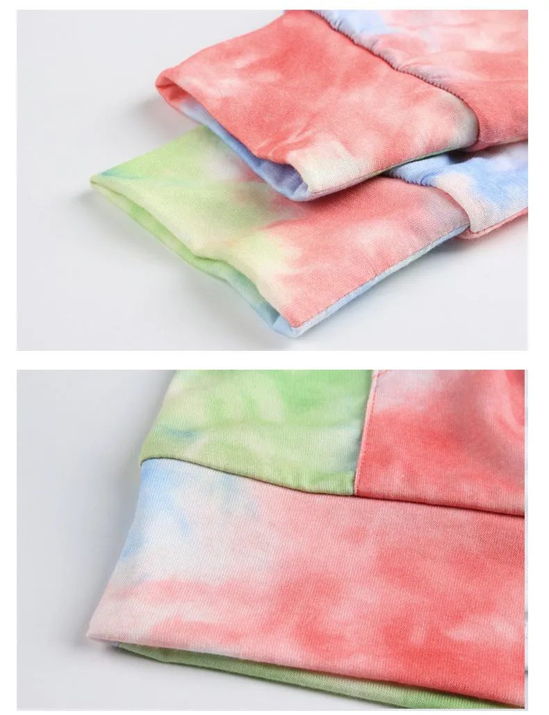 Casual Hooded Blouse Tie-dye Pocket Tops