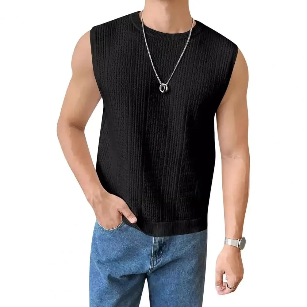 Casual Loose Fit Vest Men's Summer Hollow Breathable Knitting Vest for Daily Wear Street Style Slim Fit Solid Color Sleeveless