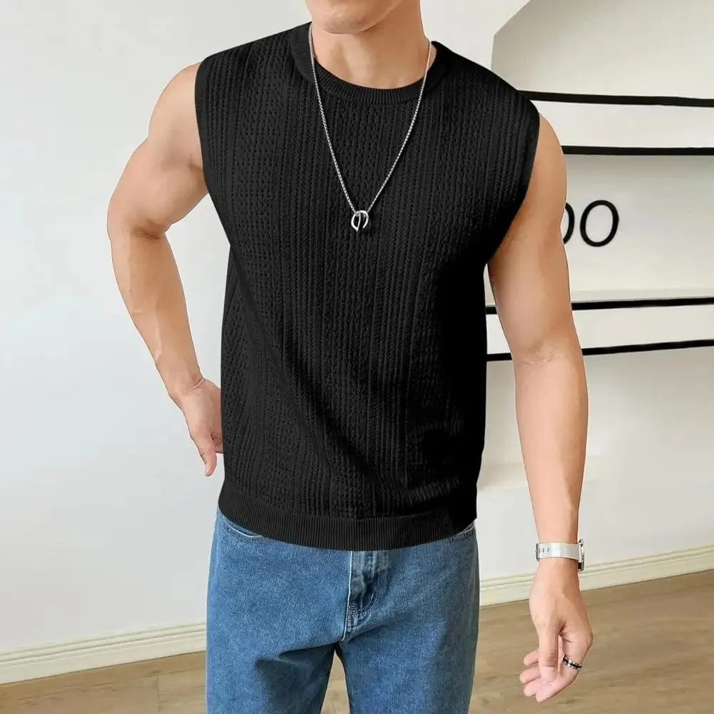 Casual Loose Fit Vest Men's Summer Hollow Breathable Knitting Vest for Daily Wear Street Style Slim Fit Solid Color Sleeveless