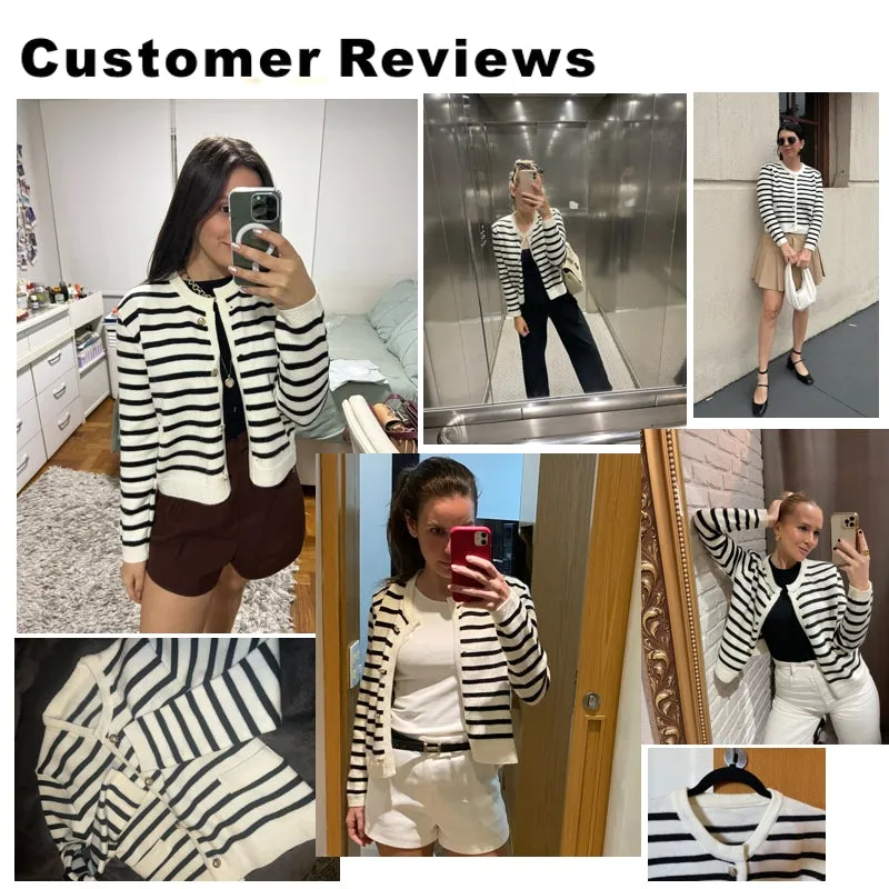 Casual O-neck Stripe Knitted Short Tops