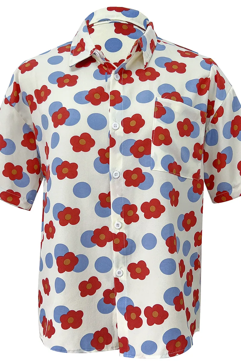Casual Print Patchwork Turndown Collar Tops(3 Colors)