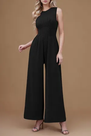 Casual Simplicity Solid Pocket Zipper O Neck Regular Jumpsuits Casual Simplicity Solid Pocket Zipper O Neck Regular Jumpsuits