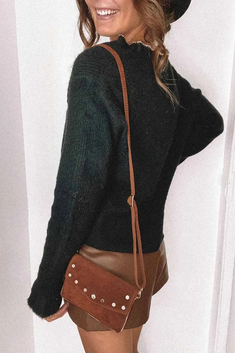 Casual Solid Color V-Neck Ruffled Knit Cardigan