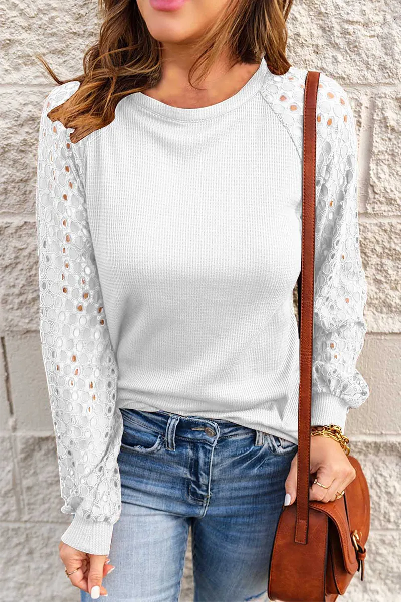 Casual Solid Hollowed Out O Neck Tops(5 Colors)