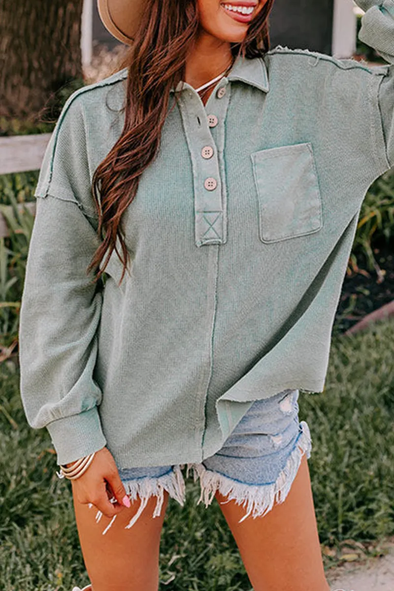 Casual Solid Make Old Turndown Collar Tops(5 Colors)