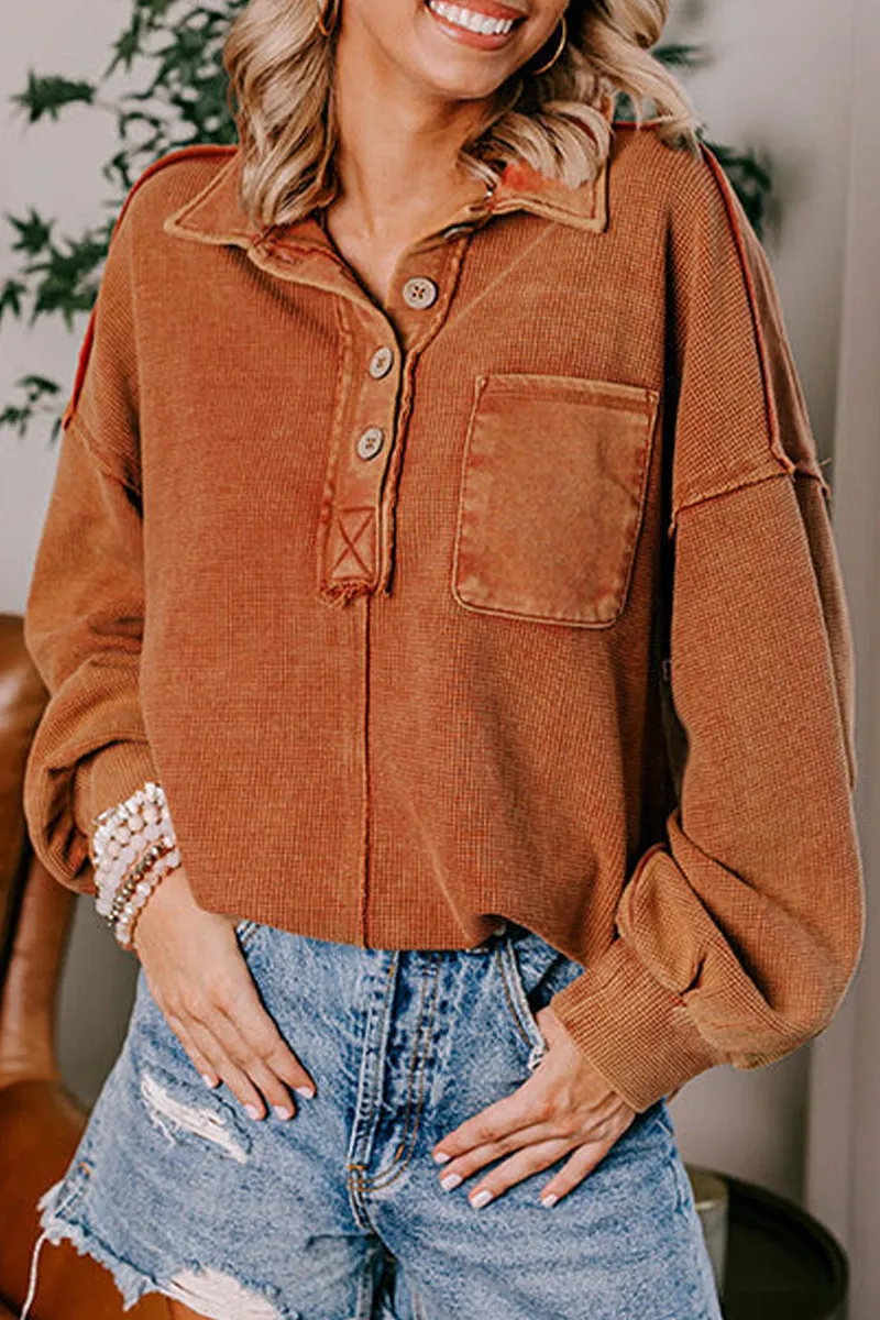Casual Solid Make Old Turndown Collar Tops(5 Colors)