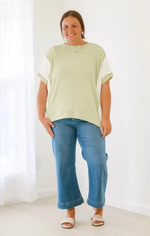 Casual Way Ribbed Top in Sage/White