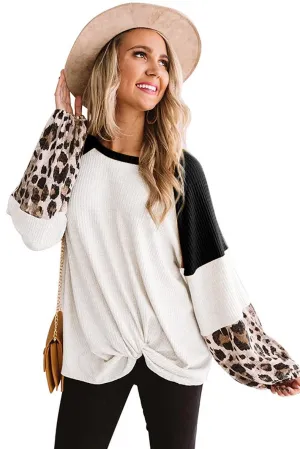 Casual Women Leopard Knitting Long Sleeves T Shirts